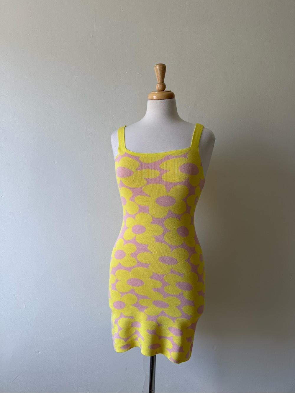 Kolly Y2K Mod Floral Knit Mini Dress Pink Yellow